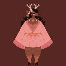 anthro antlers bell belt big_breasts black_hair breasts brown_body brown_eyes brown_fur cleavage clothed clothing eyelashes female female_anthro front_view fur hair hooves horn huge_breasts jewelry looking_at_viewer markings mature_anthro mature_female necklace robe smile solo spots spotted_ears spotted_markings spotted_shoulders spotted_thighs standing tan_body tan_fur tear_trough thick_thighs unguligrade wide_hips naycelium camellia_(naycelium) cervine deer mammal sika_deer 1:1 absurd_res full-length_portrait hi_res portrait