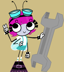 4_arms antennae_(anatomy) anthro black_boots black_clothing black_footwear blue_bottomwear blue_clothing blue_eyewear blue_goggles blue_skirt boots bottomwear bracelet clothing eyelashes eyewear eyewear_on_head female footwear freckled_face freckles gesture gloves goggles goggles_on_head grey_body grey_skin hair hand_gesture handwear insect_wings jewelry long_eyelashes multi_arm multi_limb overall_dress pink_hair shirt shoes skirt socks solo spiked_bracelet spikes t-shirt topwear v_sign white_clothing white_footwear white_gloves white_handwear white_shirt white_socks white_t-shirt white_topwear wings thexxmixx disney el_tigre nickelodeon the_buzz_on_maggie frida_suarez maggie_pesky arthropod fly_(animal) insect