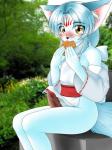 animal_ears blue_fur blue_hair canine censored delica dickgirl ear_tuft eating embarrassed fox fur hair intersex japanese_clothing kimono looking_at_viewer multiple_tails penis sitting solo tokyo_fox yellow_eyes
Rating: Explicit
Score: 3
User: IDKMyBFFJill
Date: December 26, 2013