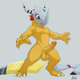 aged_down anthro armor balls claws embarrassed erection genitals headgear headgear_only helmet helmet_only humanoid_genitalia humanoid_penis male orange_body penis solo young darkwolf79 bandai_namco digimon digimon_(species) scalie wargreymon 1:1 absurd_res hi_res