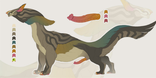 animal_genitalia brown_body claws feral genitals gradient_body green_eyes male multicolored_body paws penis ridged_penis sheath solo striped_body stripes tail ravedoq mythology dragon hybrid hyena mammal mythological_creature mythological_scalie scalie hi_res model_sheet