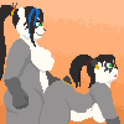 ambiguous_penetration anthro anthro_on_anthro anthro_penetrated anthro_penetrating anthro_penetrating_anthro balls bent_over black_hair black_penis blue_highlights bodily_fluids breasts cum cum_inflation cum_inside duo erection female female_penetrated from_behind_position fur genital_fluids genitals green_eyes grey_balls grey_body grey_fur gynomorph gynomorph/female gynomorph_penetrating gynomorph_penetrating_female hair highlights_(coloring) inflation intersex intersex/female intersex_penetrating intersex_penetrating_female leaking_cum nipples nude penetration penis pink_nipples ponytail pull_out sex side_view white_body white_fur sevsartcave blizzard_entertainment warcraft bael_thunderfist bear mammal pandaren 1:1 animated digital_media_(artwork) low_res pixel_(artwork) pixel_animation