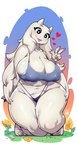 2_horns 5_fingers anthro big_breasts breasts cleavage clothed clothing curvy_figure eyebrows eyelashes female fingers floppy_ears fur gesture hair hand_gesture heart_symbol horn huge_breasts long_hair mature_female midriff nipple_outline shirt skimpy slightly_chubby smile solo tank_top thick_thighs thong tongue tongue_out topwear underwear v_sign voluptuous white_body white_fur white_hair wide_hips bayeuxman undertale_(series) toriel boss_monster_(undertale) bovid caprine goat mammal 2024 artist_name hi_res