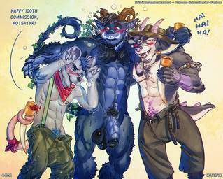 abs alcohol anthro athletic athletic_anthro balls barbell_piercing beard beverage big_balls big_penis blush blush_lines bodily_fluids body_hair bracelet branch branch_horn buckteeth celtic chest_fur chest_hair claws clothed clothing demonic drop drunk ear_piercing ear_ring ears_up ejaculation erect_tail erection facial_hair fantasy fantasy_world finger_claws foreskin fur genital_fluids genitals group group_nudity group_sex hair horn horn_grab huge_balls huge_penis humanoid_genitalia humanoid_penis humanoid_pointy_ears ivy_(plant) jewelry larger_male leaf leaking_precum leaves_on_body light lying male male/male mullet muscular muscular_anthro muscular_male mythical nature nature_background neck_collar nipple_barbell nipple_piercing nipples nude on_front open_mouth party party_hard party_sex pecs penile penis penis_size_difference piercing plant plant_horn pointy_ears precum precum_string pseudo_horn pubes rabbit_ears rat_tail ring_piercing saggy_balls scarf sex shaved_balls simple_background size_difference smaller_male smile substance_intoxication sunlight sunrise suspenders tail tail_tuft teeth text tongue tongue_out trio tuft tusks vein veiny_arms veiny_penis wine hotsatyr celtic_mythology european_mythology fairy_tales mythology bovid caprine caprine_demon demon demon_humanoid dragon faun goat_demon humanoid lagomorph leporid mammal murid murine mythological_creature mythological_scalie nature_spirit rabbit rat rodent satyr scalie detailed digital_media_(artwork) english_text
