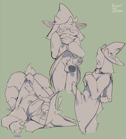 anthro balls blush bodily_fluids bottomless clothed clothing clothing_lift covering covering_crotch covering_erection covering_penis disembodied_hand duo erection eyes_closed eyewear genital_fluids genitals glasses handjob hat headgear headwear lying male male_focus on_back penile penis precum robe sex solo_focus standing kyurisawa deltarune undertale_(series) ralsei bovid caprine darkner goat mammal 2018 monochrome sketch