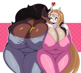 anthro big_breasts blush breasts christian_symbol clothed clothing cross cross_necklace curvy_figure duo eyes_closed female female/female hair heart_symbol huge_breasts jewelry mature_anthro mature_female necklace nipple_outline one_eye_closed religion religious_symbol simple_background venus_figure sssonic2 christianity aura_(nimonichi) laverne_(sssonic2) canid canine canis dobermann domestic_dog mammal pinscher 2020 absurd_res digital_media_(artwork) hi_res