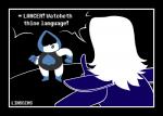 2018 black_border border darkner deltarune duo english_text hair humanoid lancer_(deltarune) linssins long_hair profanity rouxls_kaard simple_background spades_(suit) suit_symbol text undertale_(series)