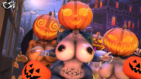 accessory anthro assimilation big_breasts black_nipples blue_body blue_fur breasts chest_tattoo collar drone female food for_a_head fruit fur furgonomics green_tentacles group jack-o'-lantern jewelry male multicolored_body multicolored_fur nipples nude nude_anthro nude_female pink_nipples plant pumpkin pumpkin_head ring spiked_collar spikes tail tail_accessory tail_jewelry tail_ring tattoo tentacles two_tone_body two_tone_fur white_body white_fur wide_hips wings womb_tattoo psikokinetic warfaremachine_(modeler) hellaverse helluva_boss mythology nintendo pokemon sega sonic_the_hedgehog_(series) star_fox krystal_(star_fox) loona_(helluva_boss) rouge_the_bat warfare_gardevoir warfare_krystal warfare_rouge bat canid canid_demon canine demon eulipotyphlan fox gardevoir generation_3_pokemon hellhound mammal mythological_canine mythological_creature object_head pokemon_(species) 16:9 2023 3d_(artwork) digital_media_(artwork) hi_res source_filmmaker_(artwork) widescreen