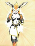 anthro breasts female fire flashing flashing_breasts mystical nipples simple_background solo nyghtmar3 mera_(nyghtmar3) elemental_creature lagomorph leporid mammal rabbit hi_res traditional_media_(artwork)