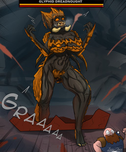 big_breasts black_body black_exoskeleton breasts digitigrade dreadnought duo exoskeleton female female_focus male mature_female multicolored_body multicolored_exoskeleton muscular natural_armor orange_body orange_exoskeleton orange_eyes pupils slit_pupils solo_focus text thick_thighs fattychaos deep_rock_galactic ghost_ship_games arthropod dwarf glyphid glyphid_dreadnaught humanoid insect absurd_res artist_name english_text hi_res
