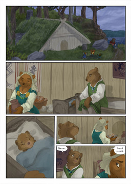 ambiguous_gender anthro biped brown_body brown_fur building clothed clothing cloud cloudy_sky dialogue dialogue_box female fur group house inside open_mouth outside plant puddle raining sky sleeping speech_bubble text tree young young_ambiguous young_anthro bjekkergauken herja_(bjekkergauken) hillevi nanna_(bjekkergauken) bear brown_bear mammal suid suine sus_(pig) ursine wild_boar 2025 colored comic english_text hi_res