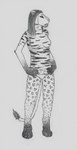 anthro breasts clothing digitigrade female hand_on_hip looking_away simple_background solo standing tail underwear white_background silvcos domestic_cat felid feline felis leopard lion mammal panthera pantherine tiger absurd_res hi_res monochrome traditional_media_(artwork)