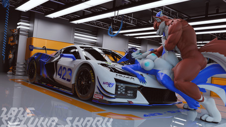 abdominal_bulge anthro anvil_position arch_position being_watched belly big_penis blue_body blue_nipples blue_skin breasts car car_sex female from_front_position fur garage genitals group hand_on_neck huge_penis legs_up looking_at_another male male/female motorsports nipples on_car orange_body orange_fur peeking_around_corner penis pinned race_car red_body red_fur sex sports_car striped_body stripes throat_grab tongue tongue_out trio vehicle watching_from_afar white_belly suzukashark foxipaws_(modeler) julia_winterpaw_(modeler) valorlynz_(modeler) asus blender_(copyright) chevrolet chevrolet_corvette goodyear nvidia republic_of_gamers danny_sterling_(spitfire420007) denak suzuka_takahashi aquatic canid canine canis felid fish mackerel_shark mako_shark mammal pantherine shark shortfin_mako_shark tiger white_shark wolf 16:9 2026 3d_(artwork) 4k absurd_res blender_(artwork) blender_cycles_(artwork) digital_media_(artwork) hi_res watermark widescreen