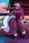 anthro blush clothing corset fishnet_stockings lingerie male solo standing topwear waiter aphrodi mammal mephitid skunk