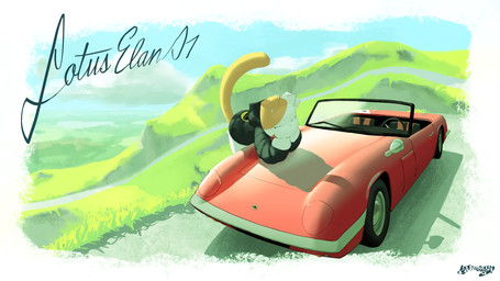 anthro buwayani_(artist) car cat_tail hand_on_head male mekuting_(buwayani) open_mouth smug_eyes text vehicle domestic_cat felid feline felis mammal absurd_res artist_name hi_res