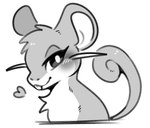 bedroom_eyes blush buckteeth chest_tuft curled_tail female feral fur heart_symbol looking_at_viewer mouse_ears mouse_tail narrowed_eyes seductive simple_background solo tail teeth tuft whiskers white_background ramblingsundae nintendo pokemon generation_1_pokemon mammal mouse murid murine pokemon_(species) rat rattata rodent greyscale headshot_portrait monochrome portrait