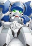 clothing female glowing glowing_eyes green_eyes looking_at_viewer lying machine not_furry on_back panties solo underwear absoluteblue medabots blazermate humanoid robot