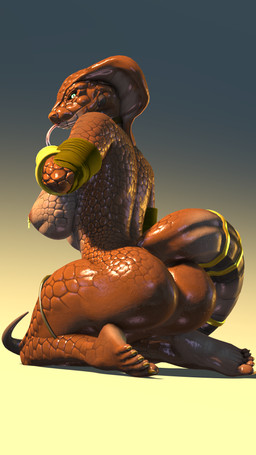 5_toes ankh anthro areola arm_wraps armor barefoot big_breasts big_butt black_sclera breasts brown_areola brown_body brown_nipples brown_scales butt choker clothing colored_nails colored_toenails feet female furgonomics gauntlets gloves gold_(metal) gold_jewelry green_eyes handwear humanoid_feet jewelry kneeling looking_at_viewer nails necklace nipple_piercing nipples nude nude_anthro nude_female oiled_body oiled_breasts oiled_butt oiled_feet oiled_scales piercing plantigrade pose scales simple_background smile smiling_at_viewer solo tail thick_tail thick_thighs thigh_ring toenails toes tongue tongue_flick tongue_out wraps thevestige petruz_(modeler) jamila_(thevestige) snake_(petruz) cobra reptile scalie snake 3d_(artwork) 9:16 digital_media_(artwork) hi_res pinup source_filmmaker_(artwork)