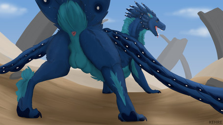 animal_genitalia anus balls blue_body blue_claws blue_fur blue_pawpads butt claws feral fur genitals looking_at_viewer male pawpads perineum pink_anus presenting presenting_anus raised_tail sheath solo tail tail_anus kehreazerith mythology azerith dragon furred_dragon furred_scalie mythological_creature mythological_scalie scalie absurd_res hi_res