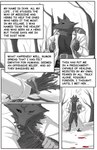 anthro blood blood_splatter bodily_fluids clothing coat comic_panel forest forest_background male nature nature_background plant snow solo text topwear tree winter junker_draws mythology canid canine humanoid mammal mythological_canine mythological_creature werecanid werecanine werecreature werewolf absurd_res comic english_text hi_res