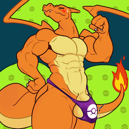 3_fingers abs anthro balls biceps bikini_thong blush blush_lines bodily_fluids clothed clothing embarrassed eyes_closed fingers flexing flustered genitals male muscular muscular_male navel pecs pouting solo sweat sweatdrop swimwear thong underwear underwear_only hazelrah0 nintendo pokemon charizard generation_1_pokemon pokemon_(species) 1:1 digital_media_(artwork) hi_res