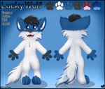 anthro black_border border color_swatch male smile solo cloufy lucky_wolf canid canine canis mammal wolf hi_res model_sheet