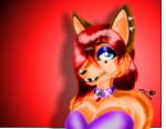 anthro black_lips blue_eyes collar female fur hair lips makeup orange_body orange_fur piercing red_background red_hair simple_background solo michaelfox1986 foxxi_vixen canid canine fox mammal