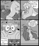 anthro balls blush bodily_fluids duo erection eyewear genitals glasses heart_eyes heart_symbol hug humanoid_hands kissing male penis sex sweat text axismarcy unicorn_wars padre_(unicorn_wars) sargento_caricias bear mammal 2023 absurd_res comic hi_res monochrome translation_check translation_request