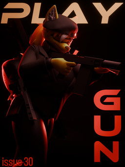 anthro bulletproof_vest clothing fictional_magazine_cover gun gynomorph handgun intersex ranged_weapon smile solo submachine_gun suit weapon haolde haolde_(character) canid canine canis mammal wolf 3:4 3d_(artwork) absurd_res blender_(artwork) blender_cycles_(artwork) digital_media_(artwork) hi_res