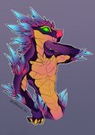 anthro feathers glowing glowing_eyes male simple_background solo raiyk zotz_(superkorpse) feathered_scalie feathered_snake lizard reptile scalie snake 2020 hi_res