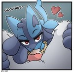animal_genitalia animal_penis anthro anthro_on_anthro anthro_penetrated anthro_penetrating anthro_penetrating_anthro biped blue_body blue_fur bodily_fluids canine_genitalia canine_penis cum cum_in_mouth cum_inside dialogue duo fellatio femboy fur genital_fluids genitals grey_body grey_fur heart_eyes heart_symbol interspecies knot looking_at_viewer male male/male male_penetrated male_penetrating male_penetrating_male oral oral_penetration penetration penile penis pokephilia saliva saliva_on_penis sex simple_background velixx nintendo pokemon generation_4_pokemon lucario pokemon_(species) hi_res