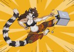 angry anthro barefoot bottomwear bra breasts brown_hair claws clenched_teeth clothing computer electronics feet female finger_claws fist flying_kick fur hair kick laptop long_hair markings midair motion_lines orange_sclera pants pattern_bottomwear pattern_clothing pattern_pants punch radial_speed_lines shirtless shirtless_anthro shirtless_female solo striped_markings striped_tail stripes tail tail_markings tan_body tan_fur teeth toe_claws underwear white_body white_fur yellow_eyes antanariva pablolemurr lemur mammal primate ring-tailed_lemur strepsirrhine 2024 digital_media_(artwork) hi_res shaded signature