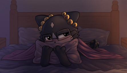 bed bed_sheet bedding bedroom bedroom_eyes bell blanket blush eyewear female feral fur furniture glasses holding_object holding_pillow looking_at_viewer narrowed_eyes on_bed pillow seductive solo tail rymherdier beta_pokemon_games nintendo pokemon pokemon_gold_beta rynring beta_pokemon_(species) felid mammal pokemon_(species) rinrin_(pokemon_gold_beta) digital_media_(artwork) hi_res