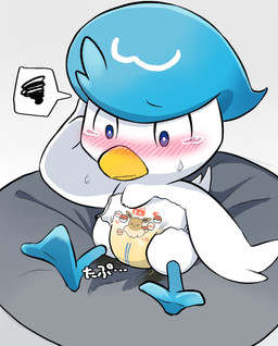 ambiguous_gender blush blush_lines bodily_fluids clothing crying diaper diaper_fetish feral genital_fluids omorashi pokeball pokeball_clothing solo tears text unclean_diaper urine urine_pool used_diaper wet_diaper wetting wings milklemon5127 nintendo pokemon eevee generation_1_pokemon generation_9_pokemon pokemon_(species) quaxly hi_res japanese_text translation_request