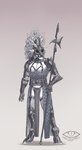 anthro antlers armor biped gambeson headgear helmet holding_object holding_weapon hooves horn male melee_weapon solo standing weapon ladychimaera deer mammal 2022 absurd_res hi_res