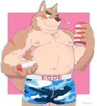 anthro blush brown_body brown_fur bulge clothing fur kemono male navel nipples overweight overweight_anthro overweight_male penetrable_sex_toy sex_toy solo underwear sippo tenga tenga_egg canid canine canis domestic_dog mammal 2020