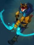 anthro clothing cosplay countershading fur hair magic male markings solo white_body white_fur vu06 league_of_legends riot_games tencent ezreal_(lol) faxy_(pillo) canid canine fox mammal 2014 3:4 hi_res