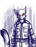 anthro biped clothed clothing male simple_background solo standing uniform kiaun derideal adres_(derideal) domestic_cat felid feline felis mammal 2012 digital_drawing_(artwork) digital_media_(artwork)