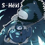 anthro belly big_belly black_nose blue_body humanoid_hands kemono male moobs nipples overweight overweight_male solo text mtflying30371 bear mammal 1:1 2018 hi_res