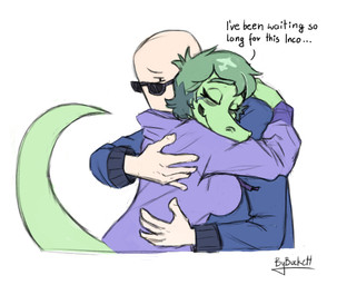 5_fingers anthro bald bodily_fluids breasts clothing crying dialogue duo eyelashes eyes_closed eyewear female fingers green_body green_hair green_scales hair hoodie hug jacket light-skinned_male light_body light_skin long_tail male male/female non-mammal_breasts scales short_hair simple_background smile snout sunglasses tail tears tears_of_joy text topwear white_background bybuckett cavemanon_studios i_wani_hug_that_gator inco_(iwhtg) olivia_halford baryonyx dinosaur human mammal prehistoric_species reptile scalie spinosaurid theropod 2024 absurd_res artist_name digital_drawing_(artwork) digital_media_(artwork) english_text hi_res signature