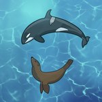 ambiguous_gender black_body black_nose black_skin brown_body brown_fur duo eyes_closed feral fur happy legless underwater water white_body white_skin acowdognamedbuck cetacean dolphin mammal marine oceanic_dolphin orca pinniped sea_lion toothed_whale 1:1 hi_res shaded