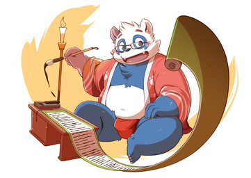 anthro belly blush bulge clothing eyewear fur glasses humanoid_hands kemono male navel overweight overweight_anthro overweight_male solo underwear white_body white_fur kinoshita-jiroh bear giant_panda mammal 2015