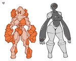 anthro armor armor_plates belly big_hands breasts crossgender duo eyelashes female genitals grey_body metallic_body multi_eye muscular nipple_outline orange_body pussy rock thick_thighs heartear18 nintendo pokemon generation_3_pokemon legendary_pokemon pokemon_(species) regirock registeel 2024 digital_media_(artwork)