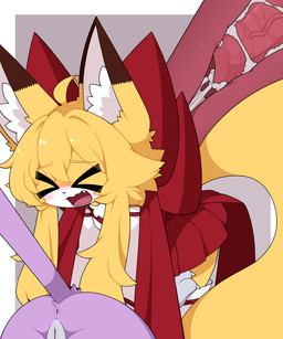 animal_genitalia animal_penis anthro anus asian_clothing blush bodily_fluids bottomwear canine_genitalia canine_penis clothed clothing clothing_lift cum cum_in_mouth cum_inside cumshot cumshot_in_mouth deep_throat duo east_asian_clothing ejaculation eyes_closed female genital_fluids genitals gynomorph head_under_clothing head_under_skirt intersex japanese_clothing knotting miko_outfit open_mouth oral oral_penetration penetration penis skirt skirt_lift vulva km-15 lumen_(km-15) miu_(feeshyartist) canid canine felid feline fox mammal philikkahn 5:6