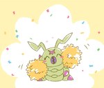 antennae_(anatomy) blush cheerleader confetti eyes_closed feral green_body larva male mandibles pom_poms segmented_body smile solo gdn0522 bandai_namco digimon arthropod caterpillar digimon_(species) insect wormmon