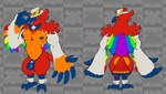 anthro beak bulge butt clothed clothing feathers feet hat headgear headwear male multicolored_body multicolored_feathers muscular muscular_anthro muscular_male navel nipples pecs rainbow_body rainbow_feathers solo talons thong toes top_hat topless underwear wings daftpatriot european_mythology greek_mythology kings_of_hell mythology phenex_(kings_of_hell) avian bird mythological_avian mythological_bird mythological_creature mythological_firebird phoenix hi_res