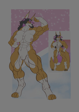 anthro female flexing flexing_bicep muscular muscular_anthro muscular_female nude pose solo helluva.w.wolf ari_(helluva.w.wolf) canid canine canis fox mammal absurd_res hi_res