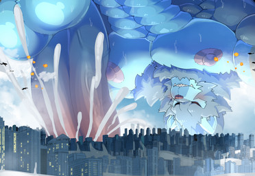 aircraft airplane all_fours balls big_penis black_body black_fur blue_body blue_fur blush bodily_fluids city cloud cum cum_on_ground destruction erection excessive_cum excessive_genital_fluids explosion eyes_closed flooding fur genital_fluids genitals giga humanoid_genitalia humanoid_penis landscape_dwarfing laser macro male nipples orgasm penis smoke solo vehicle sharkinn nintendo pokemon felid generation_4_pokemon luxray mammal pokemon_(species) absurd_res hi_res