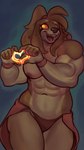 abs anthro blue_background bottomwear brown_body brown_fur clothing fangs floppy_ears fur gesture hair heart_gesture loincloth male multicolored_body multicolored_fur muscle_tone muscular muscular_anthro muscular_male one_eye_closed open_mouth open_smile orange_sclera pecs ponytail simple_background sloppy smile solo tan_body tan_fur teeth two_tone_body two_tone_fur wide_eyed wink diadorin nugget_(diadorin) bird_dog canid canine canis cocker_spaniel domestic_dog hunting_dog mammal spaniel 2024 absurd_res hi_res