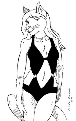 anthro bath clothing female solo suit swimwear lionclaw1 domestic_cat felid feline felis mammal monochrome